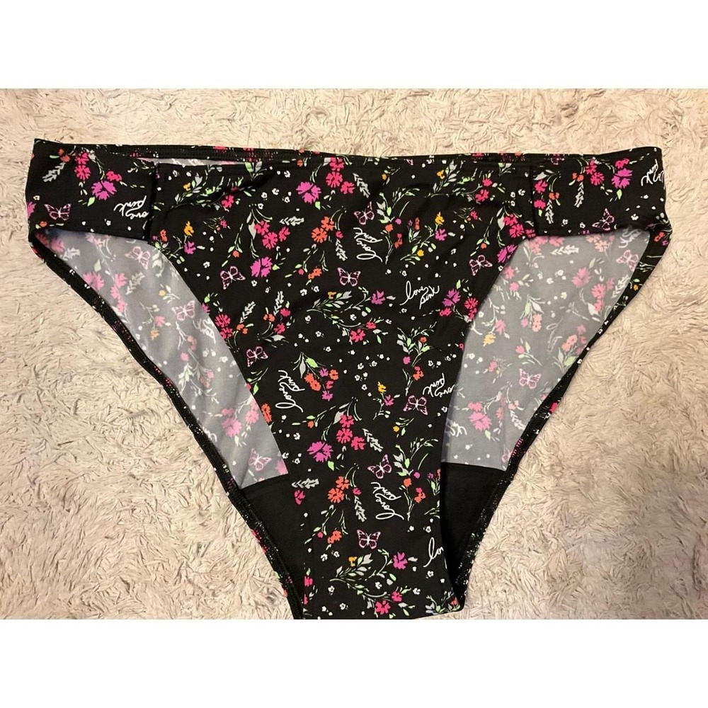Victoria's Secret NWT PINK Adaptive Magnetic Floral Bikini Panties Black L